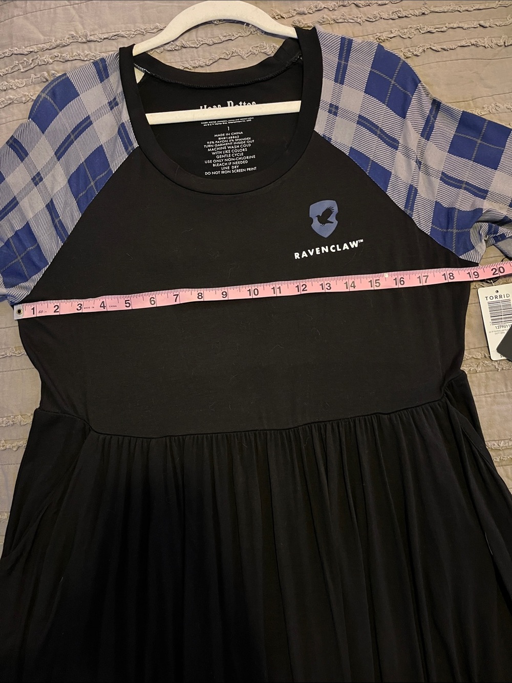 torrid Black Midi Dress with Blue Plaid Raglan Sleeves - Picture 6 of 7